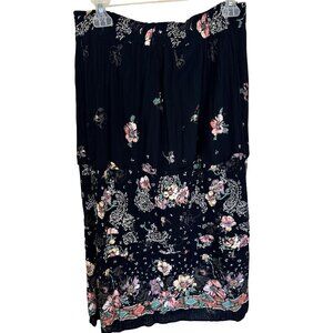 Carole Little Womens Skirt Floral Boho Style Black Tiered Midi Skirt 90s Vtg